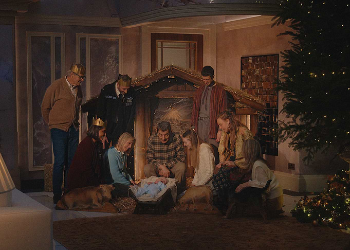 Family Nativity Scene Christmas Celebration