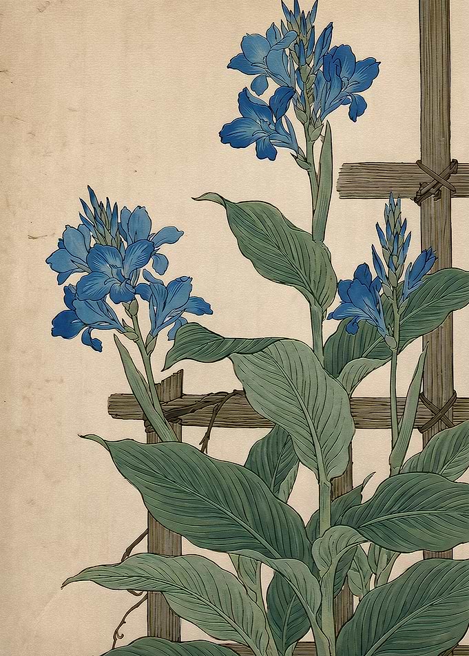 Vintage Japanese Woodblock Print of Flowers