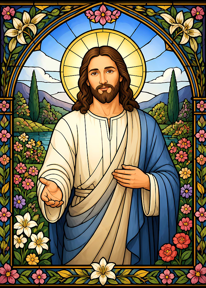 Stained Glass Jesus Christ in the Garden