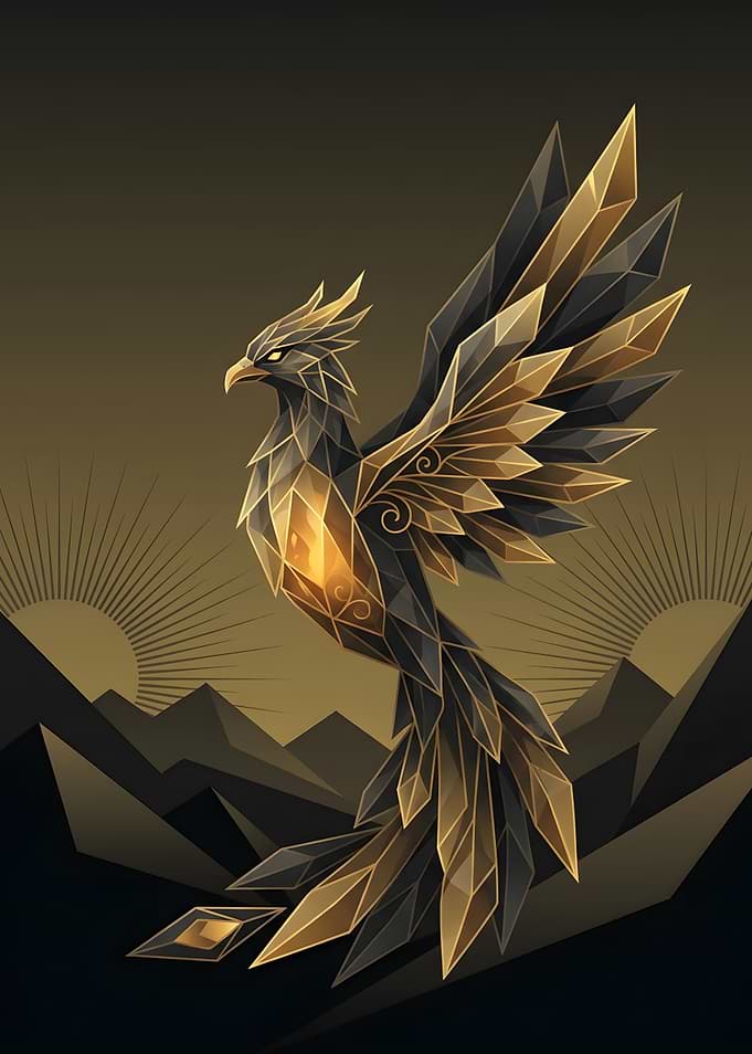Geometric Golden Phoenix Illustration