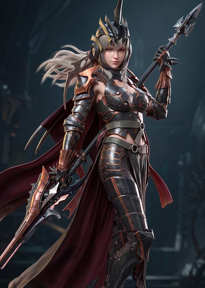 Final fantasy Female Warrior in Dark Armor