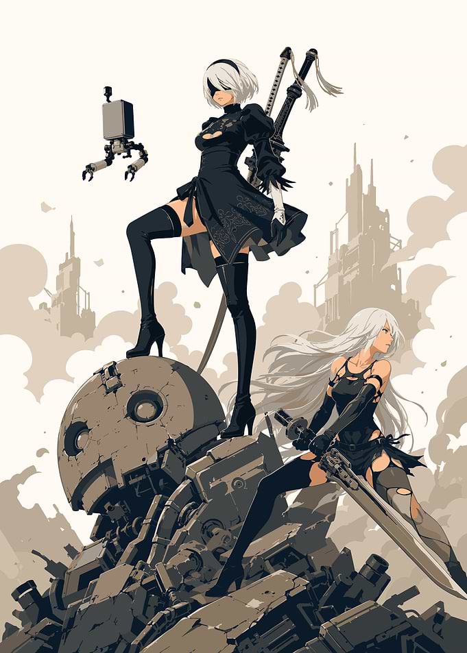 2B and A2 from NieR Automata