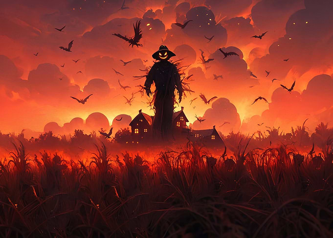 Eerie Halloween Scarecrow in Cornfield