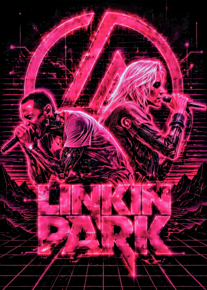 Linkin Park Neon Cyberpunk Poster