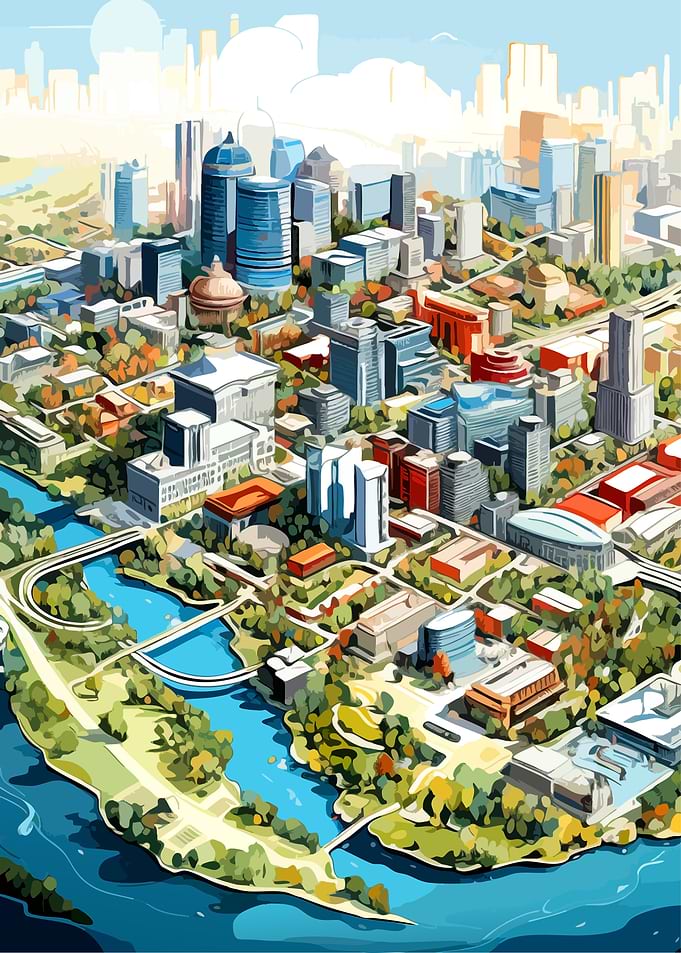 Vibrant Aerial View of Modern Cityscape