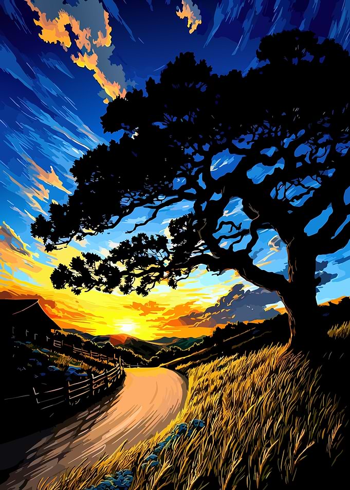 Vibrant Sunset Over Country Road