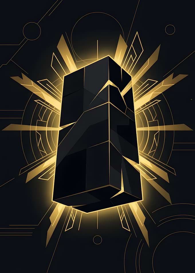 Abstract Geometric Black and Gold Monolith