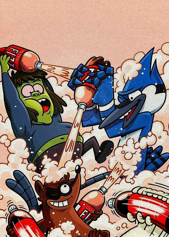 Regular Show Characters Having Soda Fight