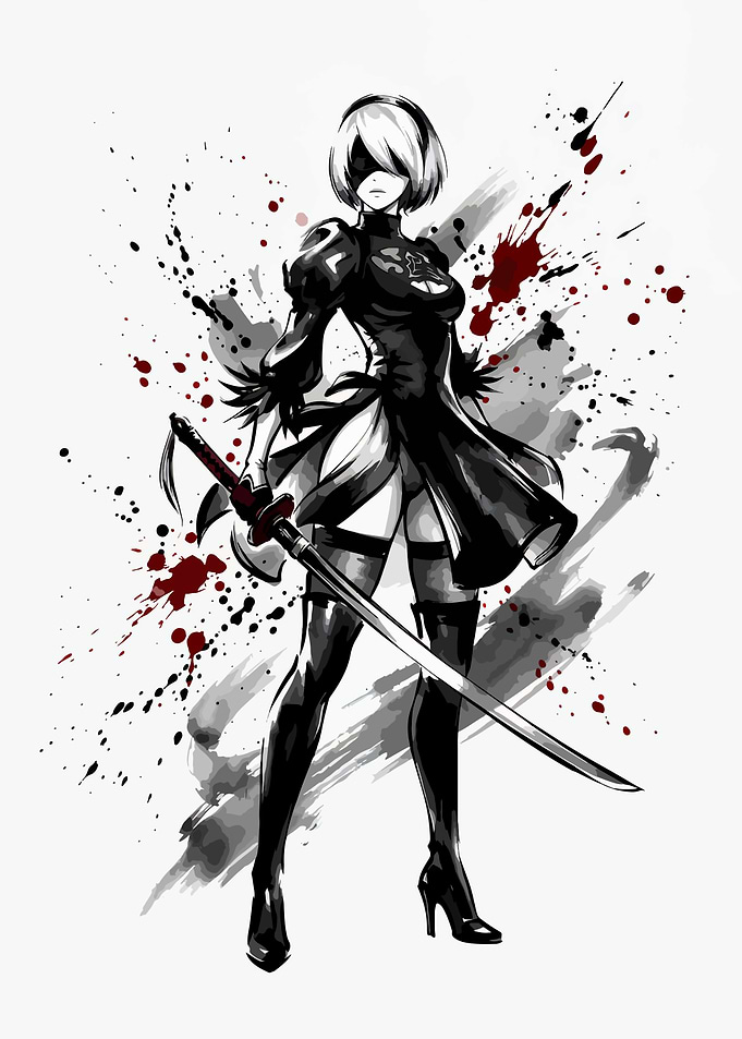 2B from NieR Automata Ink Illustration