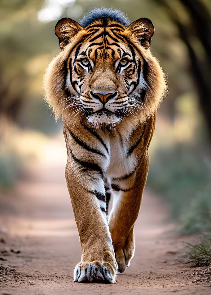 Majestic Tiger Walking on Path