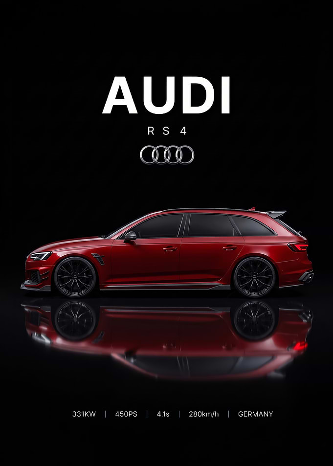 red sleek Audi RS 4 Avant Poster