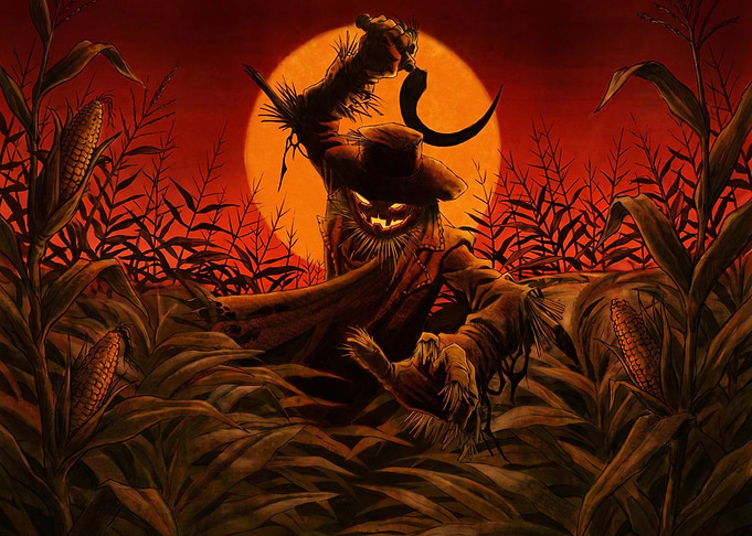 Scarecrow with Sickle in Cornfield