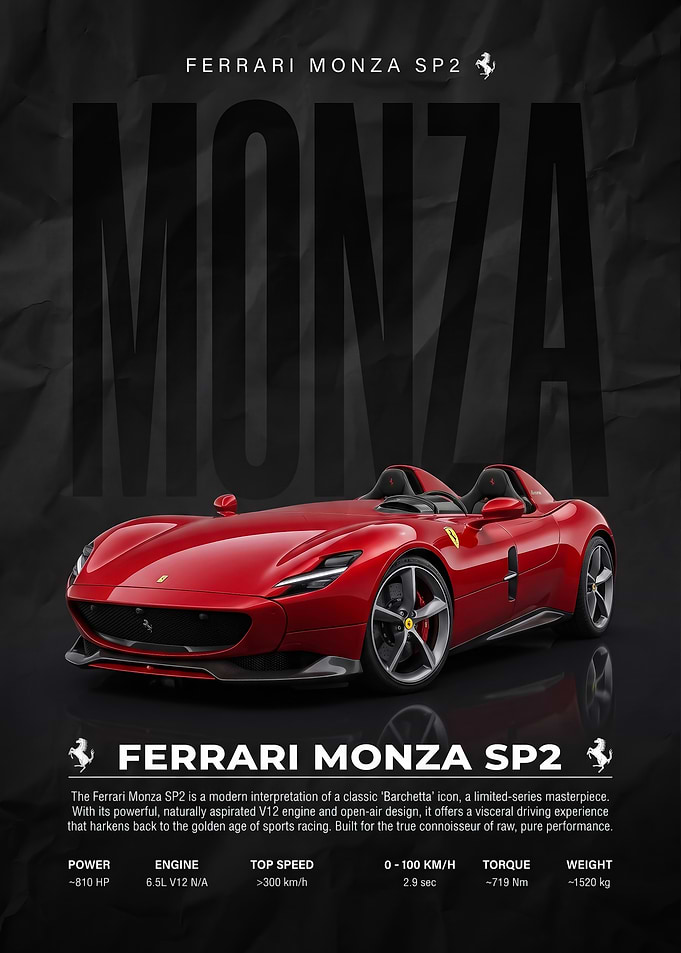 sleek Ferrari Monza SP2 Automotive Poster