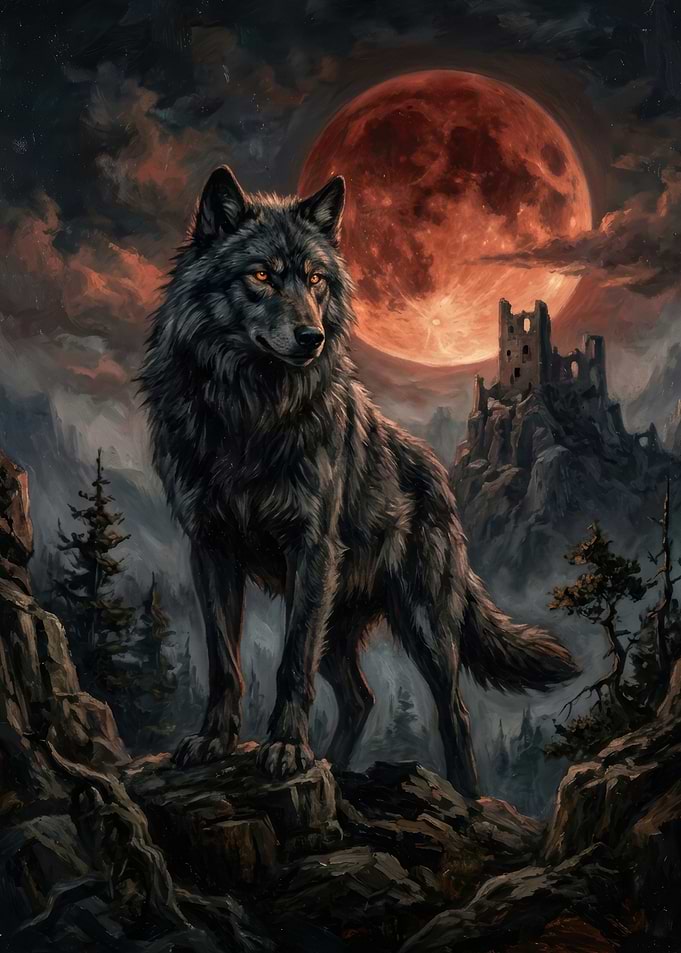 Majestic Wolf Under Blood Moon