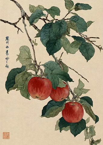 Traditional Japanese Style Apple Branch Painting