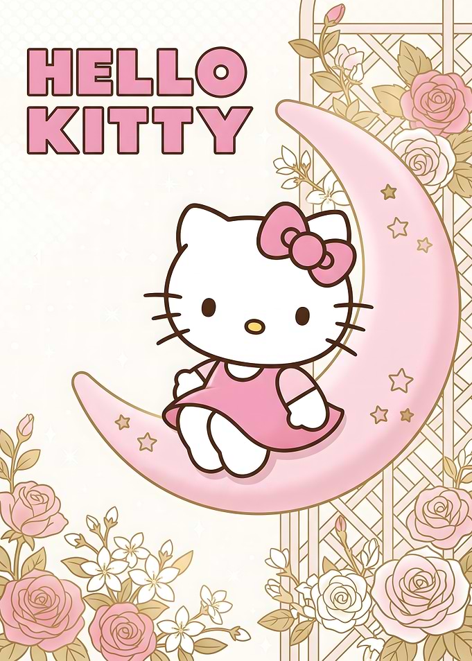 Hello Kitty Sitting on Pink Moon