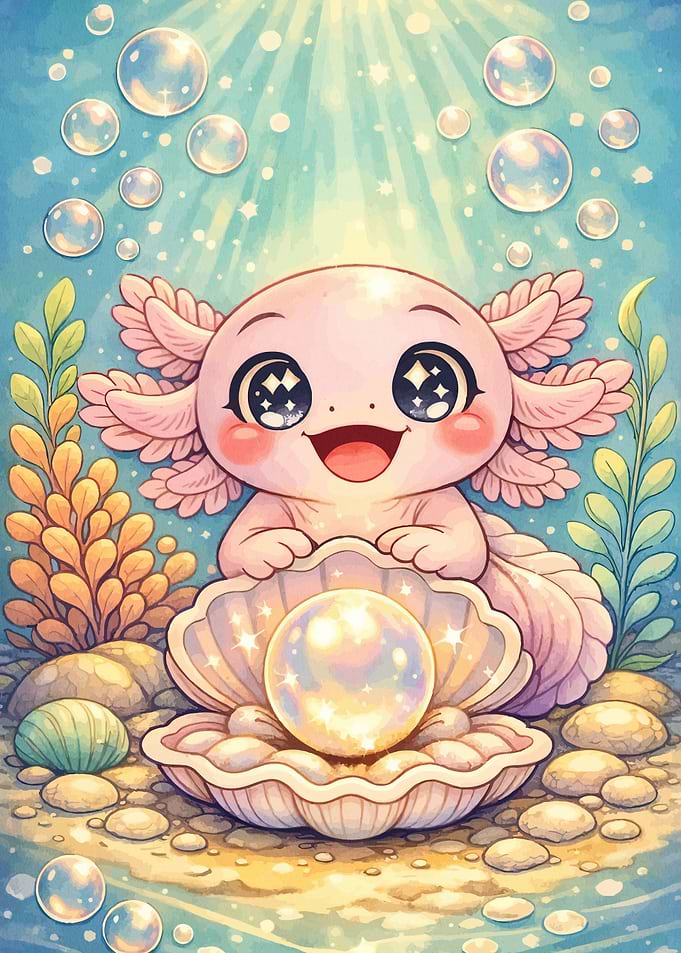Cute Axolotl with Glowing Pearl