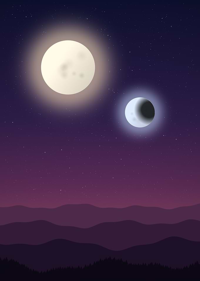 Twin Moons - Minimalist Cosmic Night Over Hills