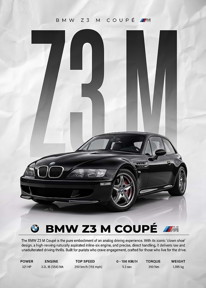 black sleek BMW Z3 M Coupe car Poster
