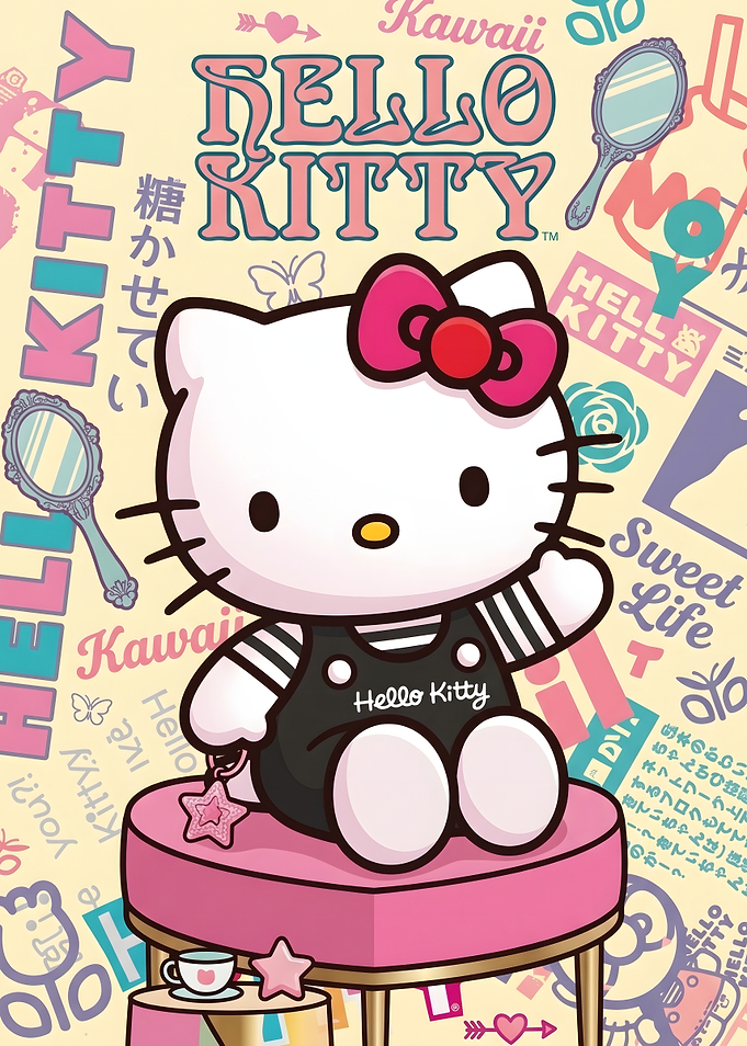 Hello Kitty Sitting on Pink Stool
