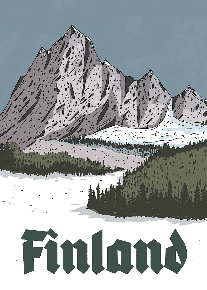 Finland Mountain Landscape Travel Poster