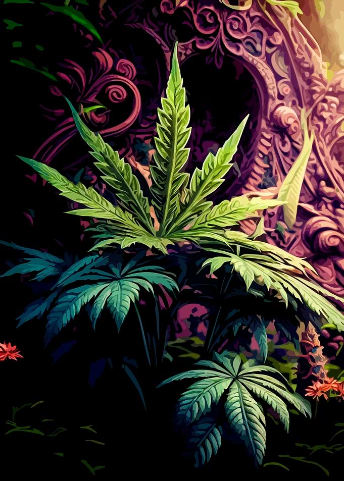Vibrant Cannabis Leaf in Ornate Setting