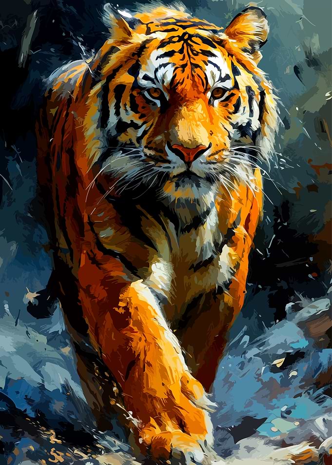 Majestic Tiger Walking Through Dark Forest