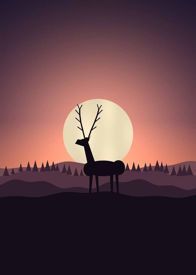 Stag - Minimalist Deer Silhouette Under a Full Moon