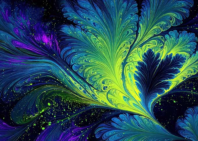 Vibrant Neon Fractal Floral Abstract