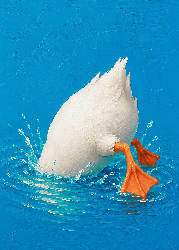 Diving Duck Painting Solid Background