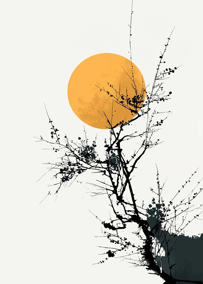 Minimalist Japanese Plum Blossom Art