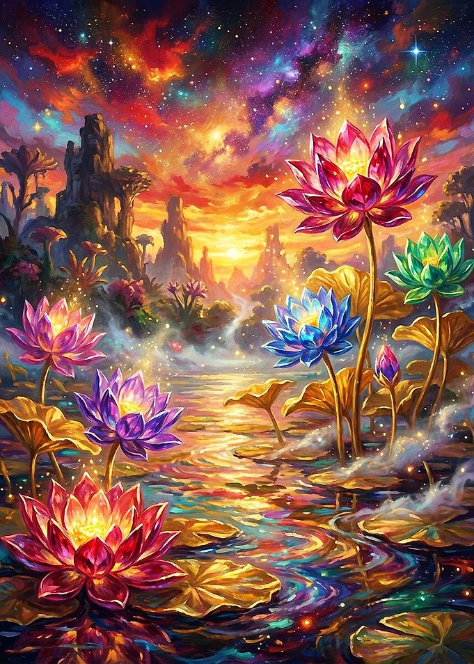 Magical Lotus Pond at Twilight