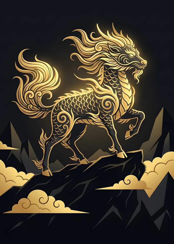 Golden Qilin Mythical Creature Illustration