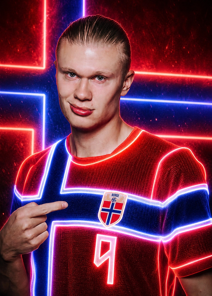 Erling Haaland Norway Neon Portrait