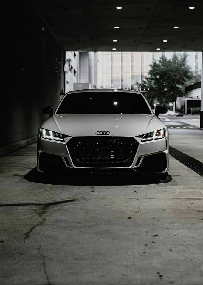 White Audi TT RS in Parking Garage