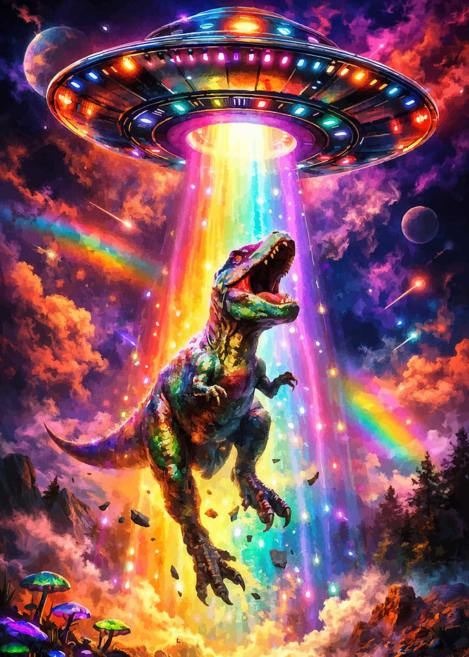 Rainbow T-Rex Abducted by UFO