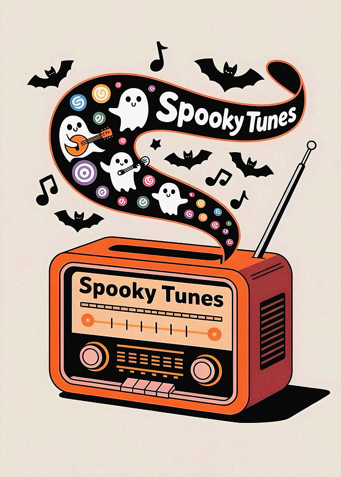 Spooky Tunes Retro Radio Illustration