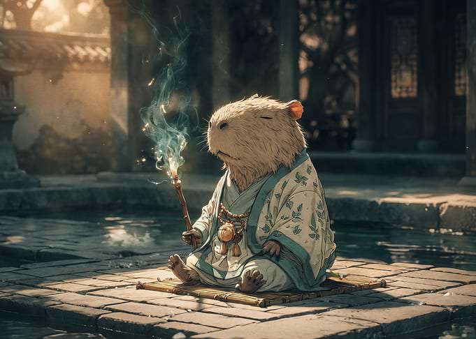 Meditating Capybara Monk in Traditional Robes