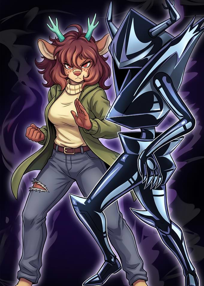 Anime Deer Girl with Metallic Stand