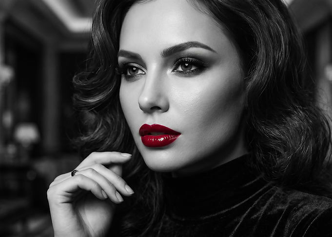 Elegant Woman with Bold Red Lips