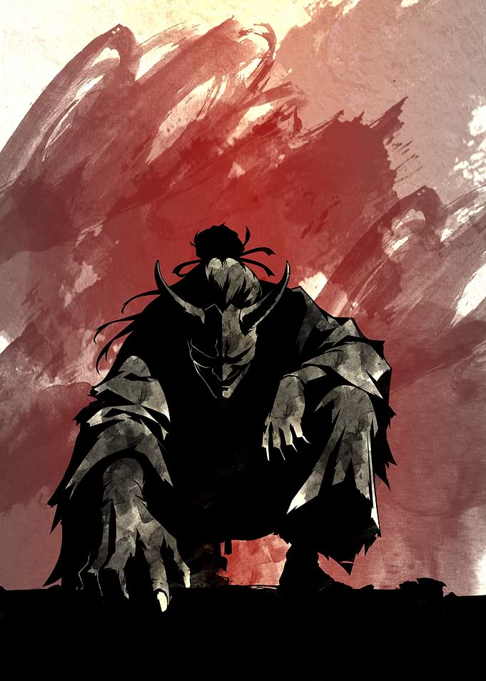 Oni Mask Samurai Warrior Silhouette