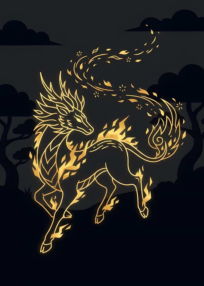 Golden Qilin Mythical Creature Illustration