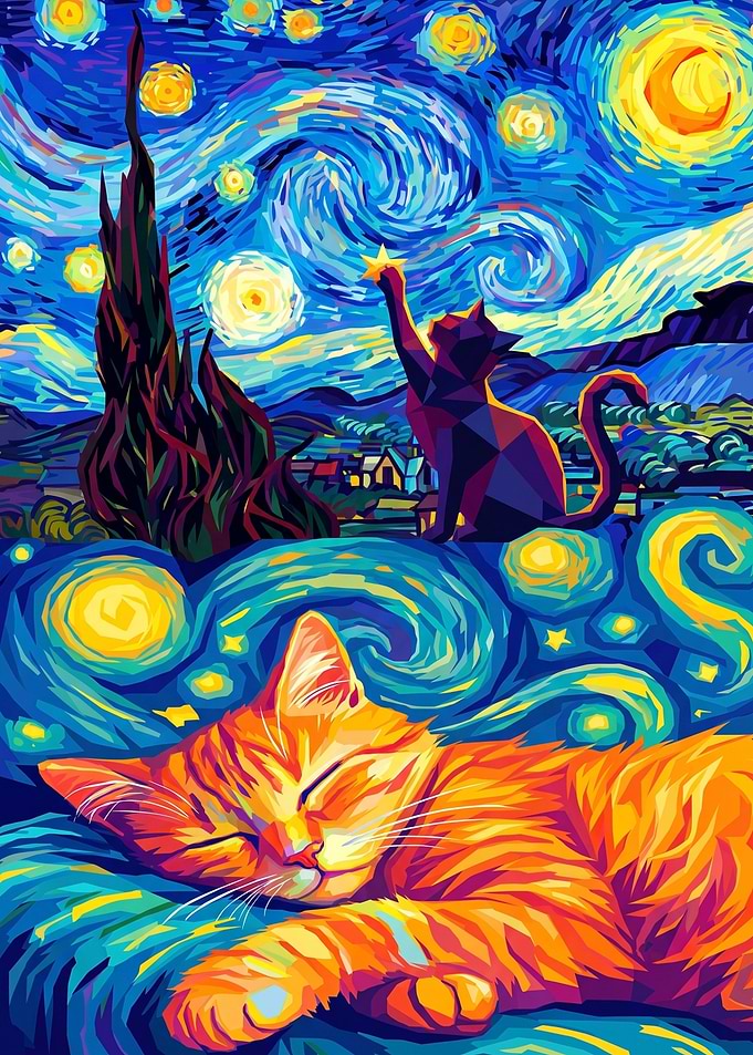 Starry Night Cat Art