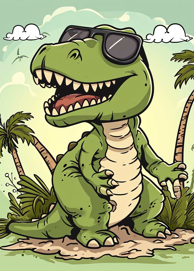 Cool Cartoon T-Rex with Sunglasses