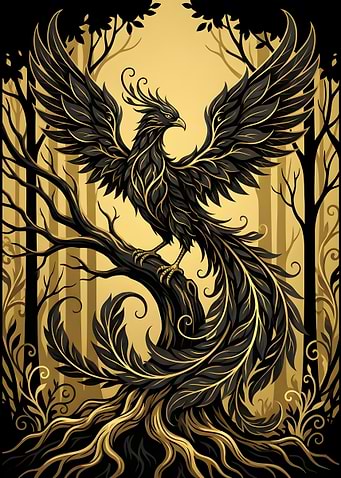 Majestic Black and Gold Phoenix