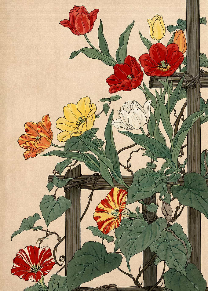 Vintage Japanese Style Floral Illustration