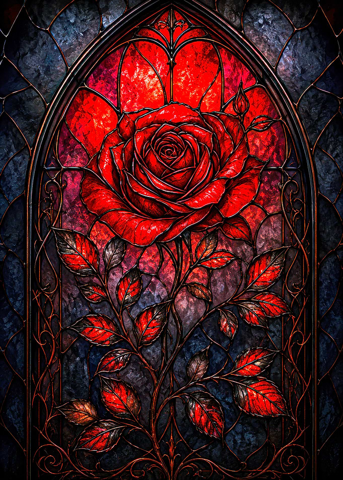Gothic Stained Glass Red Rose