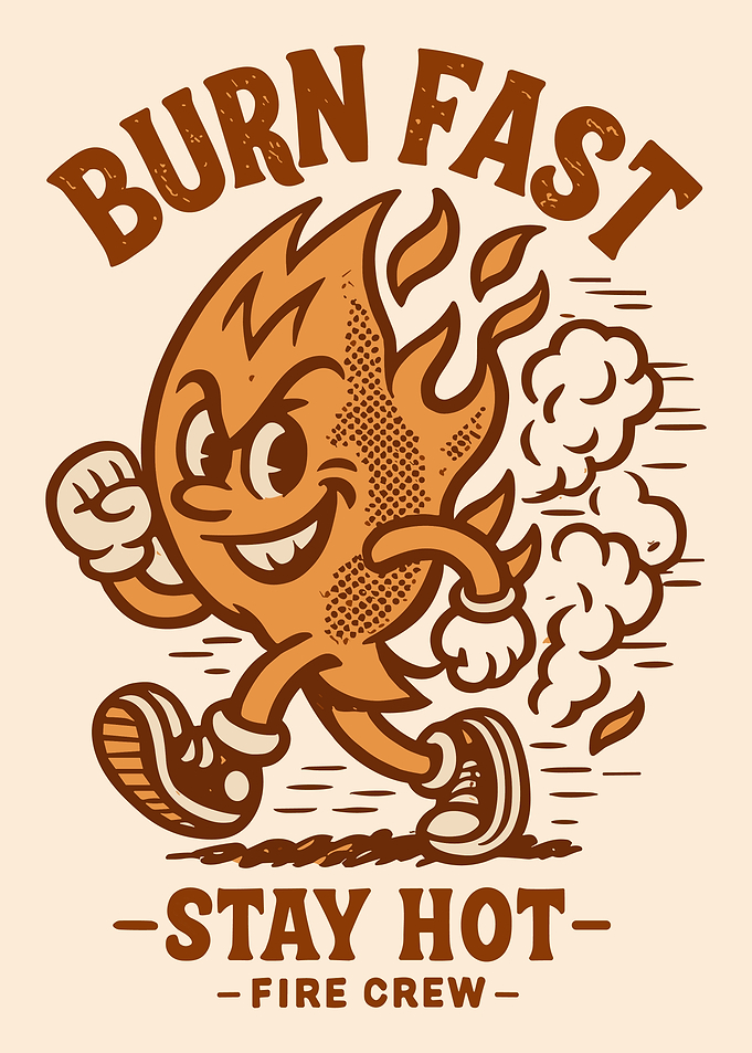 Burn Fast Vintage Flame Mascot Poster Retro Fire Crew Wall Art