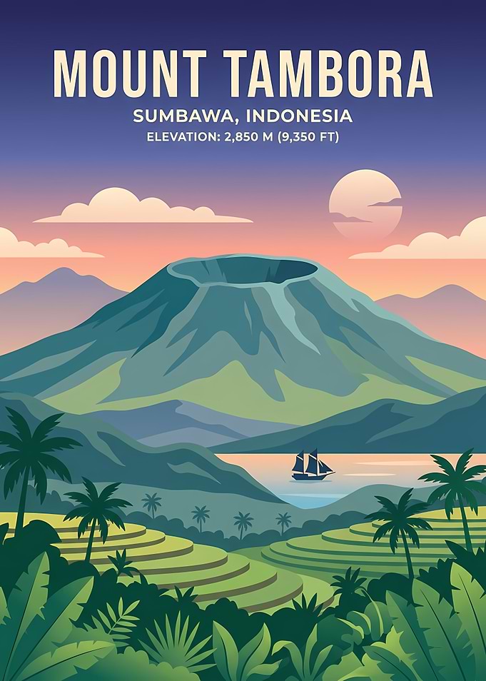Mount Tambora Travel Poster