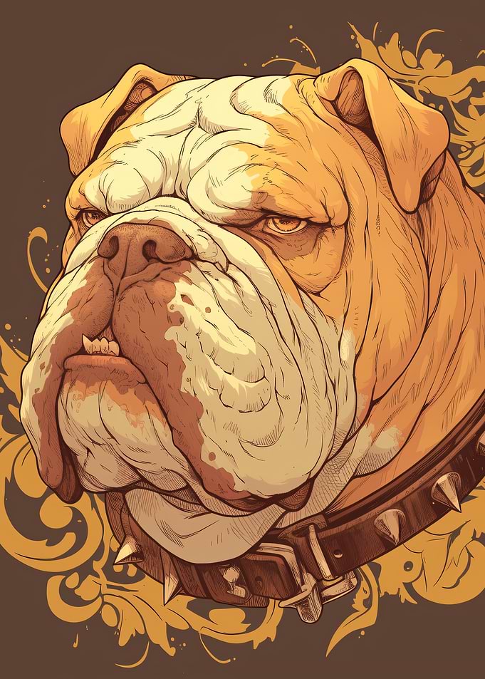 Stylized Bulldog Portrait with Spiked Collar